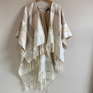 echo plaid  tan shawl wrap fringe scarf